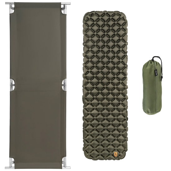 Mil-Tec saliekamā armijas gulta + Badger Outdoor matracis + spilvens komplekts